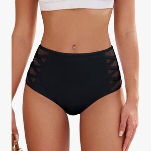High-Waisted Black Ruched Bikini Bottoms